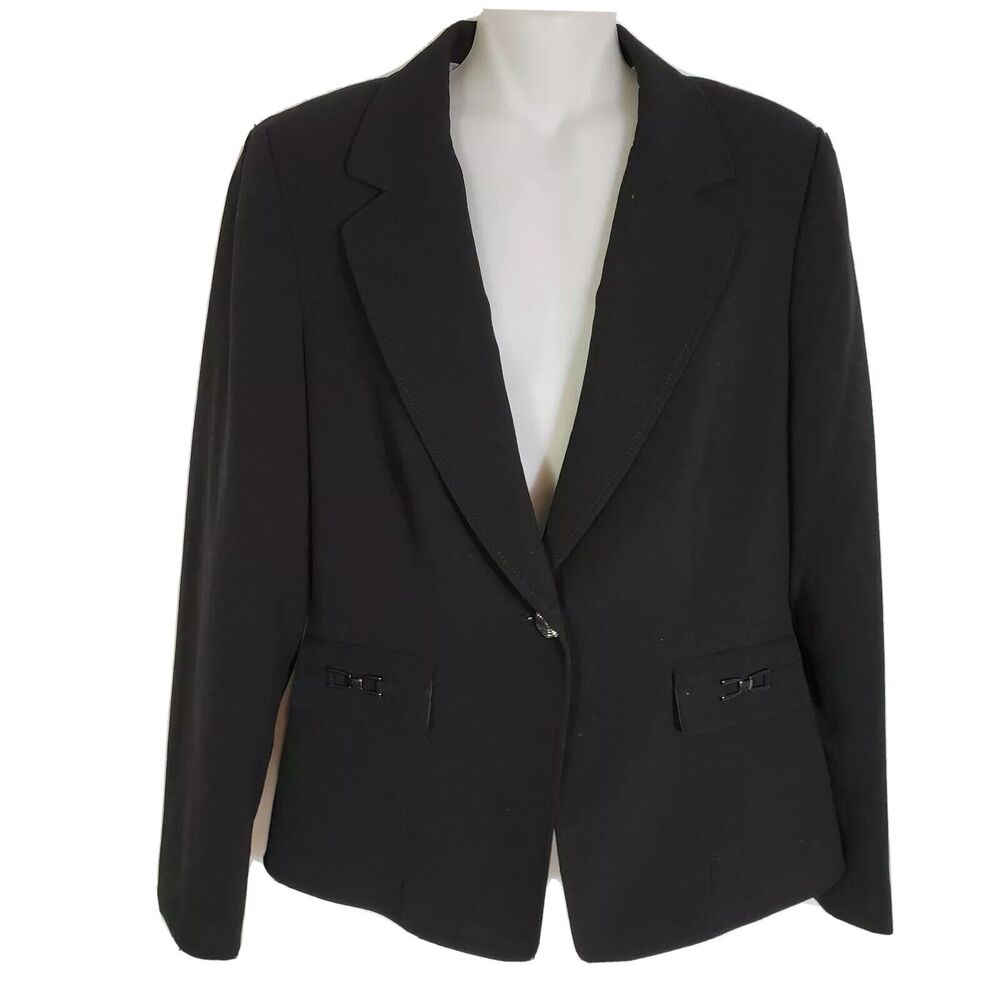 Tahari Arthur S Levine Womens Blazer Black Lined One Button Jacket Size 8 Career